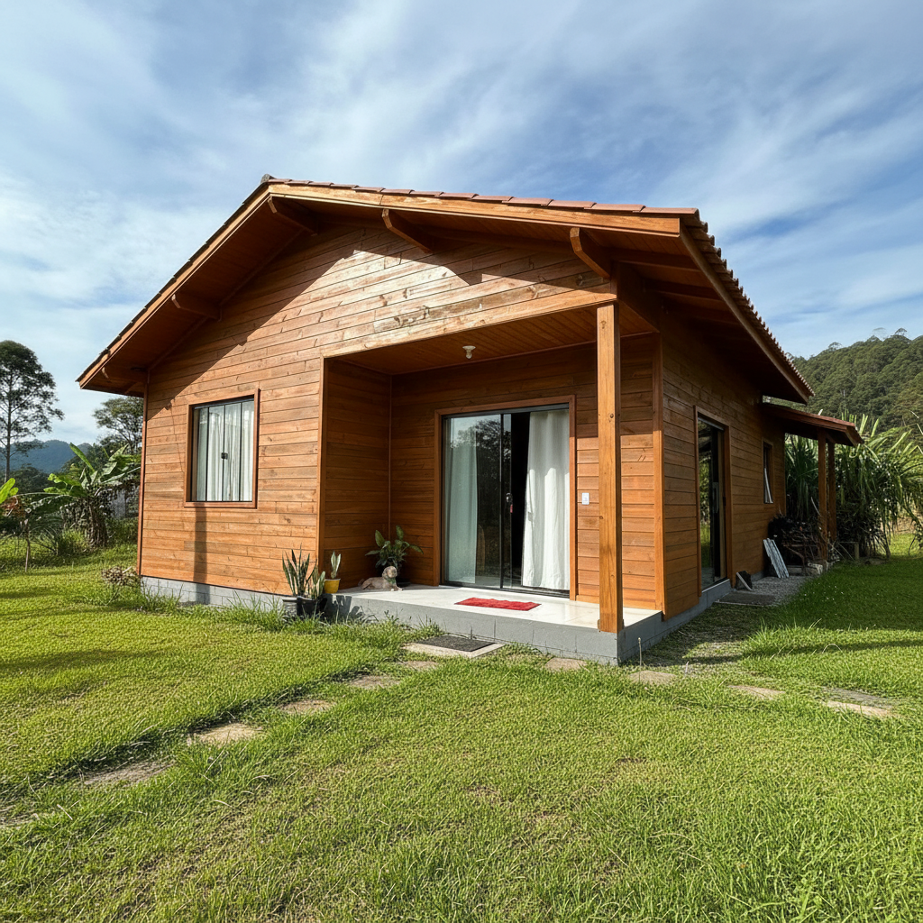 Projeto Casa Serra, casa de madeira em Gramado · 96 m²